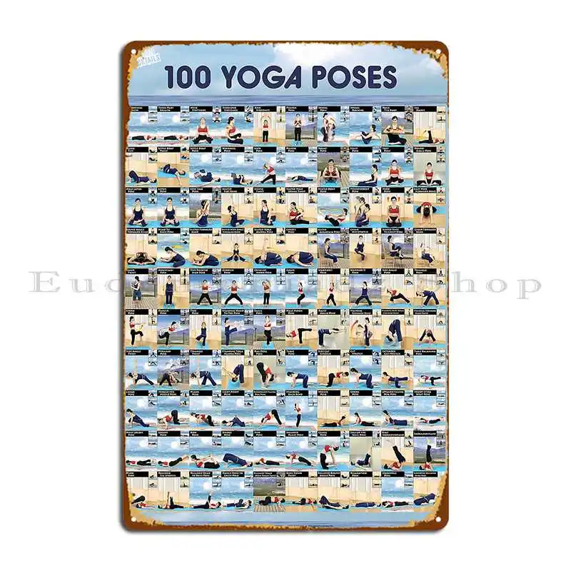 Yoga Poster 100 Ashtanga Hatha Yoga Poses Metal Plaque Cinema Plaques Designing Plaques Funny Tin Sign Poster