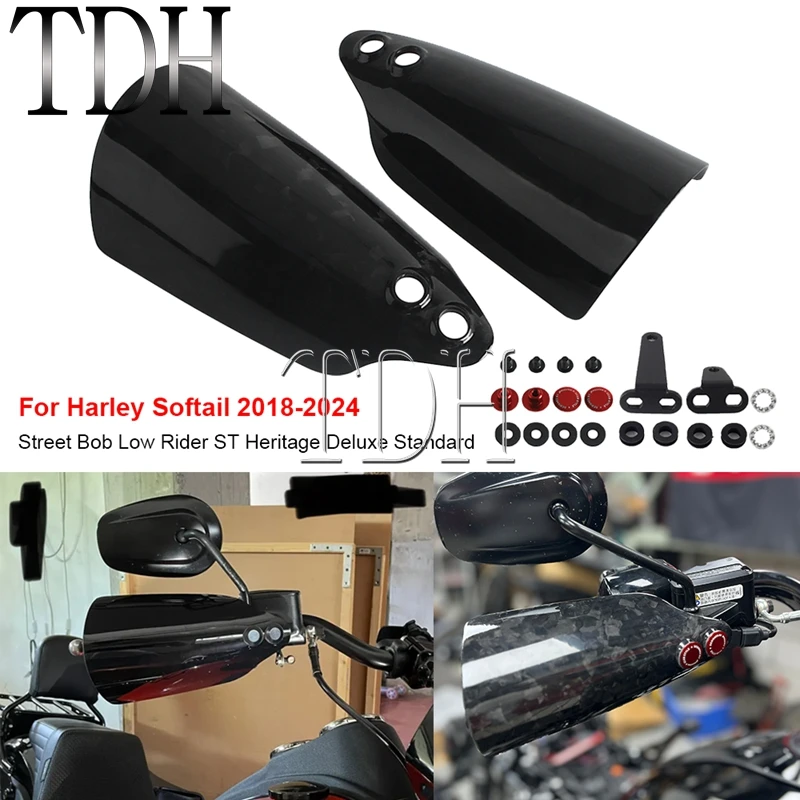 Motorcycle Handguard Protector Carbon Hand Shield Cover Guard For Harley Softail 2018-24 FXBB FXBBS FXST FXLRST FLDE FLHCS FLHC