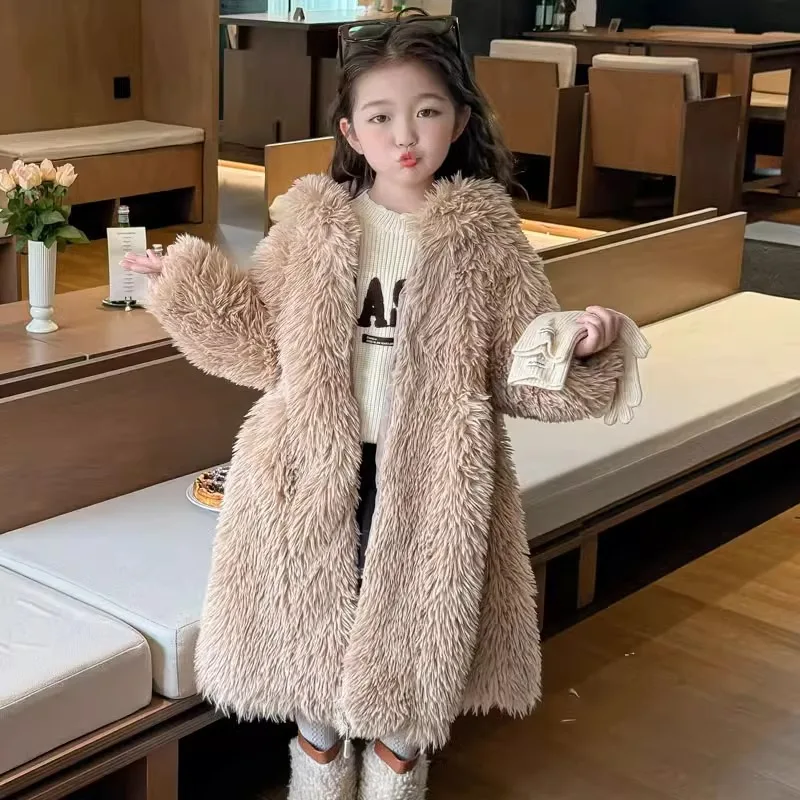 

Baby Imitation Fur Coat Medium Long Style Little Girls Plush Home Clothes Autumn and Winter Girls Fur Coat
