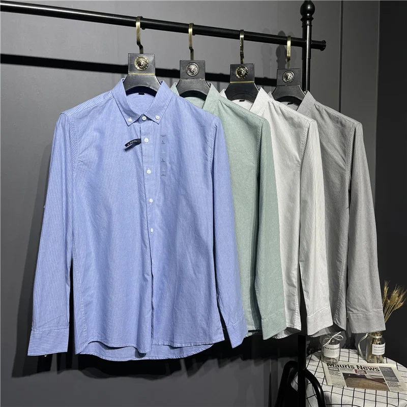 

Classic Striped 00% Cotton Long Sve Casual irt Men's Faion Urban Sle Autumn Stand Fit Button Detail Work Collar