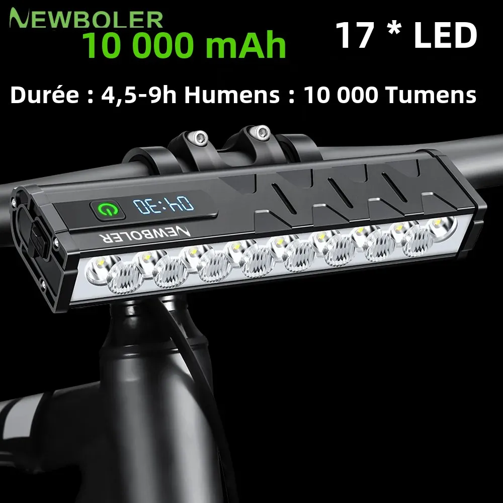 10000mAh vélo lumière 17 LED avant Double support batterie externe vtt montagne vélo lampe vélo phare cyclisme accessoire