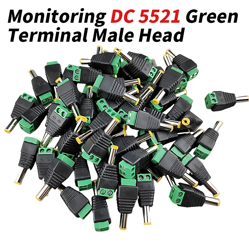 5-50pcs Monitoring DC 5521 Green Terminal Male Head Welding Free 12V Power Plug Router Camera Power Connector 5.5 X 2.1MM Joint
