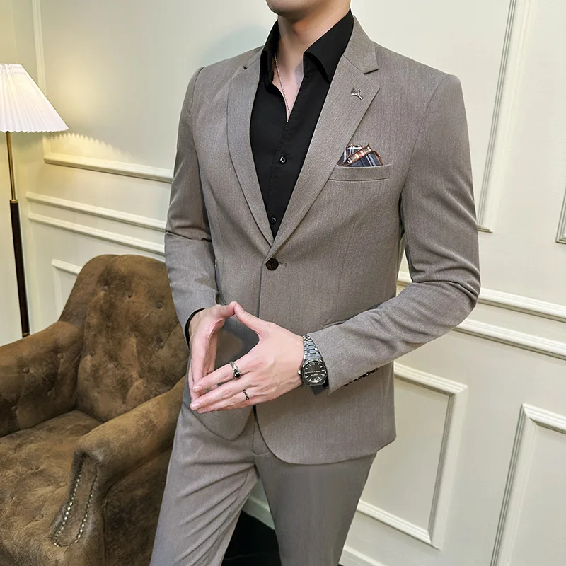 2024 Two-button Business Wedding Suit (suit + Trousers) S-7XL Korean Slim Fashion Handsome Solid Color Suit Two-piece Set