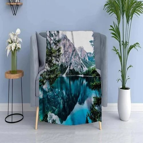 Else Carpet Else Blue Mountain Lake Landscape Wellsoft Patterned 3D Tv Blankets