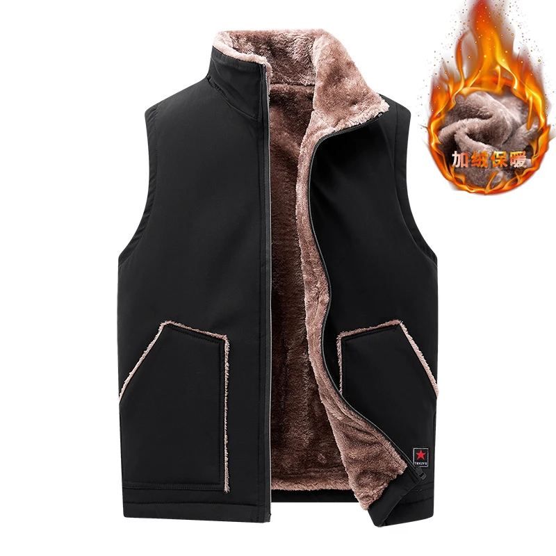 

Fleece Vest Jackets Mens Loose Sleeveless Jacket Plush Stand Collar Casual Vest Plus Size 7XL Neck Protection Warm Waistcoat