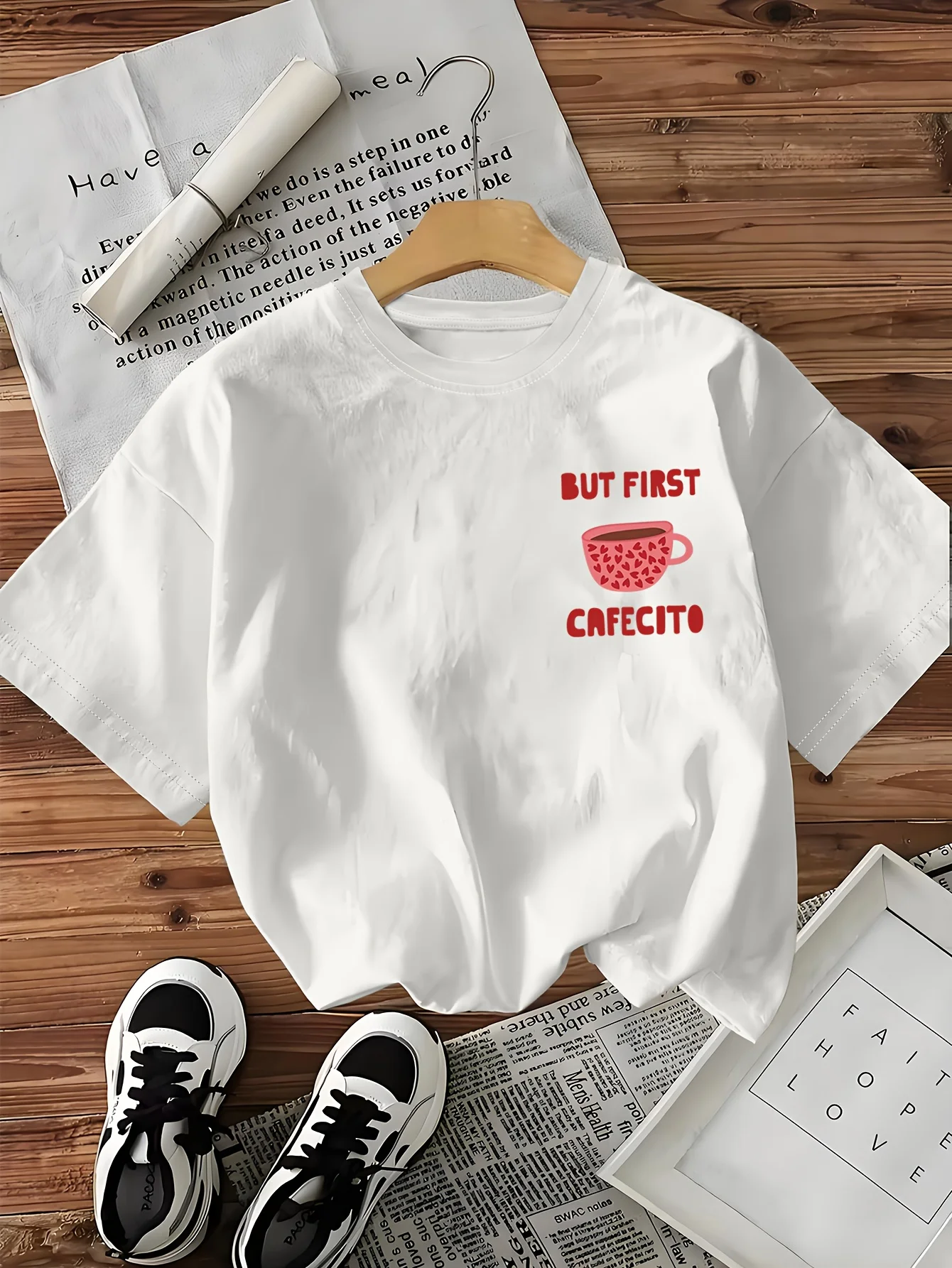 But First Cafecito Coffee Graphic T-Shirt Women Summer Harajuku Kawaii Heart Cup Print Crew Neck Short Daily Basic Fashion Top