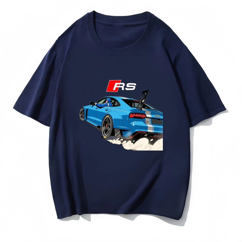 

New 2025 High-quality Trendy Brand Audi Printed Men's T-shirt F1 Summer Loose O-neck Short-sleeved Racing Locomotive Suit Base