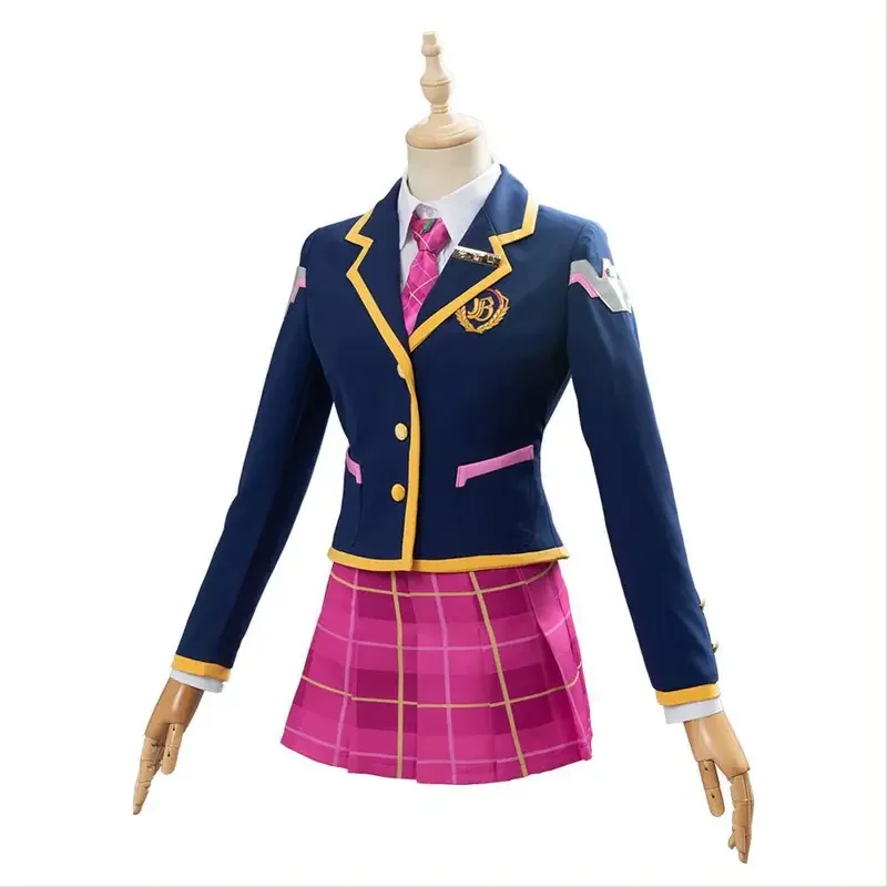 FC6Game Overwatch D.Va Cosplay Costume School Uniform Suit For Women Full Set Coat Shirt Skirt Socks Tie Halloween Carnival@FC8！