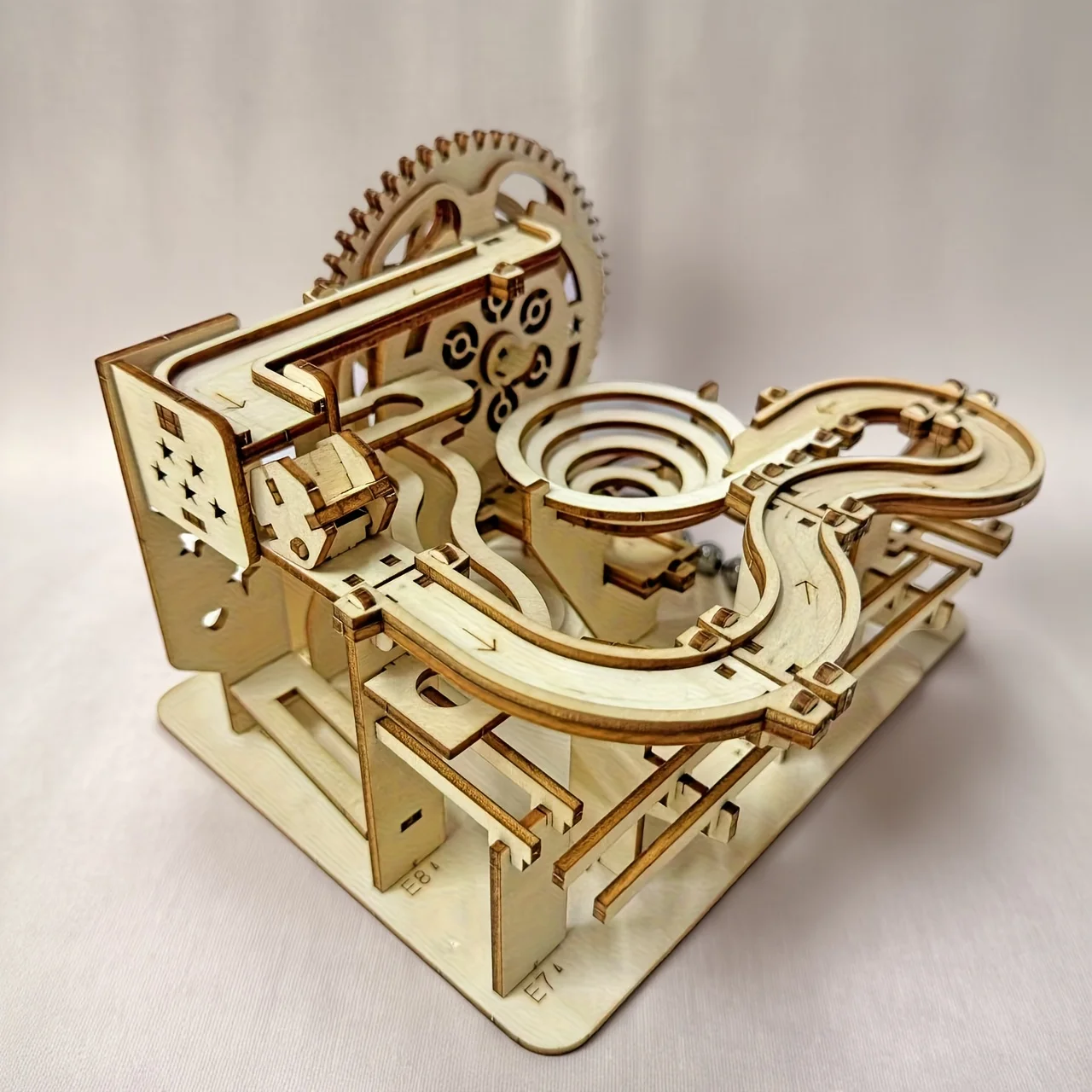 

Wooden 3D Marble Run Puzzle Kit with Track Building Set, Gears, Ramps & Steel Marbles - No Screws Required, Manual Operation, Du