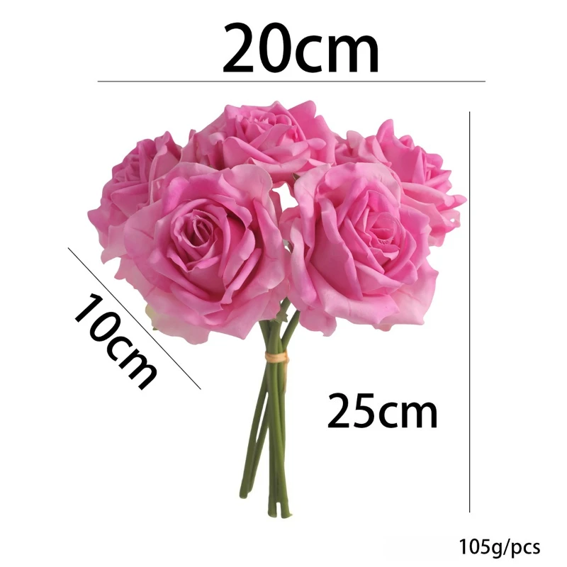 2/3 Stück künstliche Rosensträuße mit 5 Köpfen, echt anfühlende Kunstblumen, rosa, gerollte Kante, Beida-Rose, Simulationsblume, Hochzeitsdekoration – Detail 4