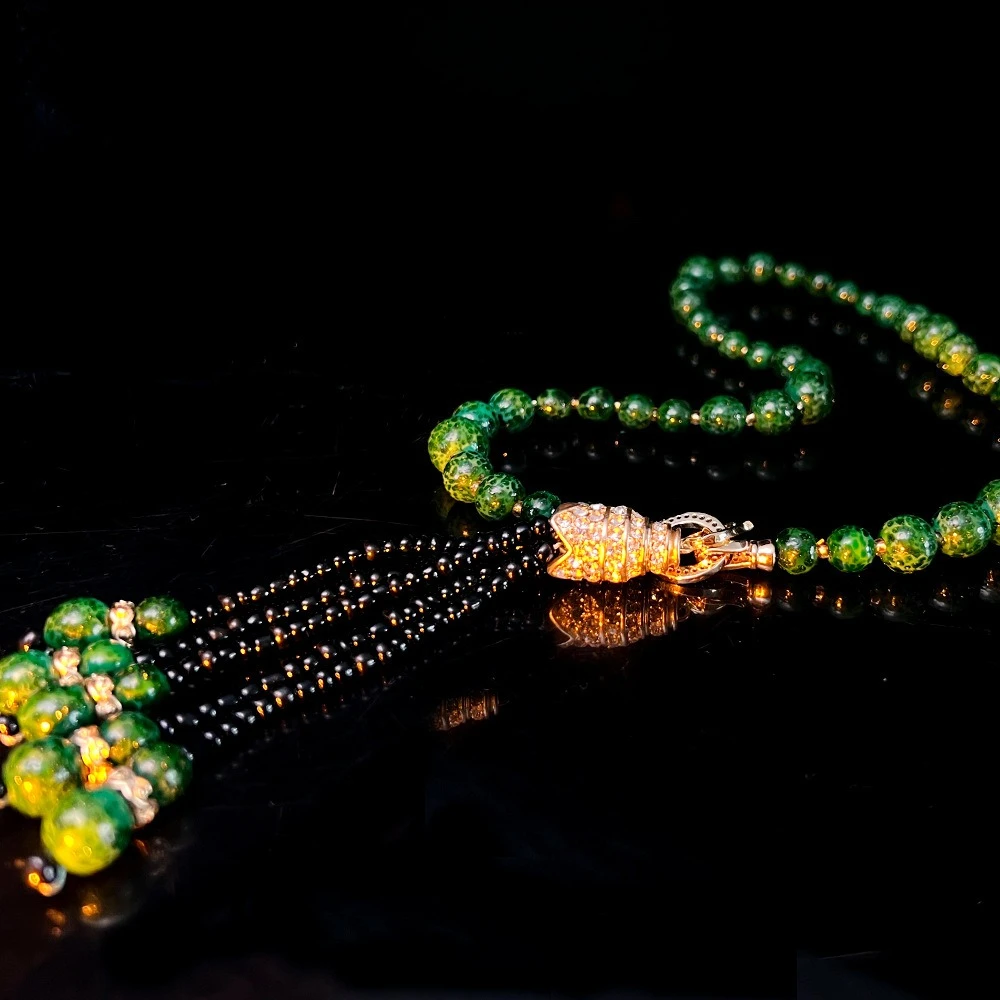 Vintage Beaded Jewelry Luxurious Retro Green Pink Tassel Necklace for Elegant Wedding Banquet Formal Styling
