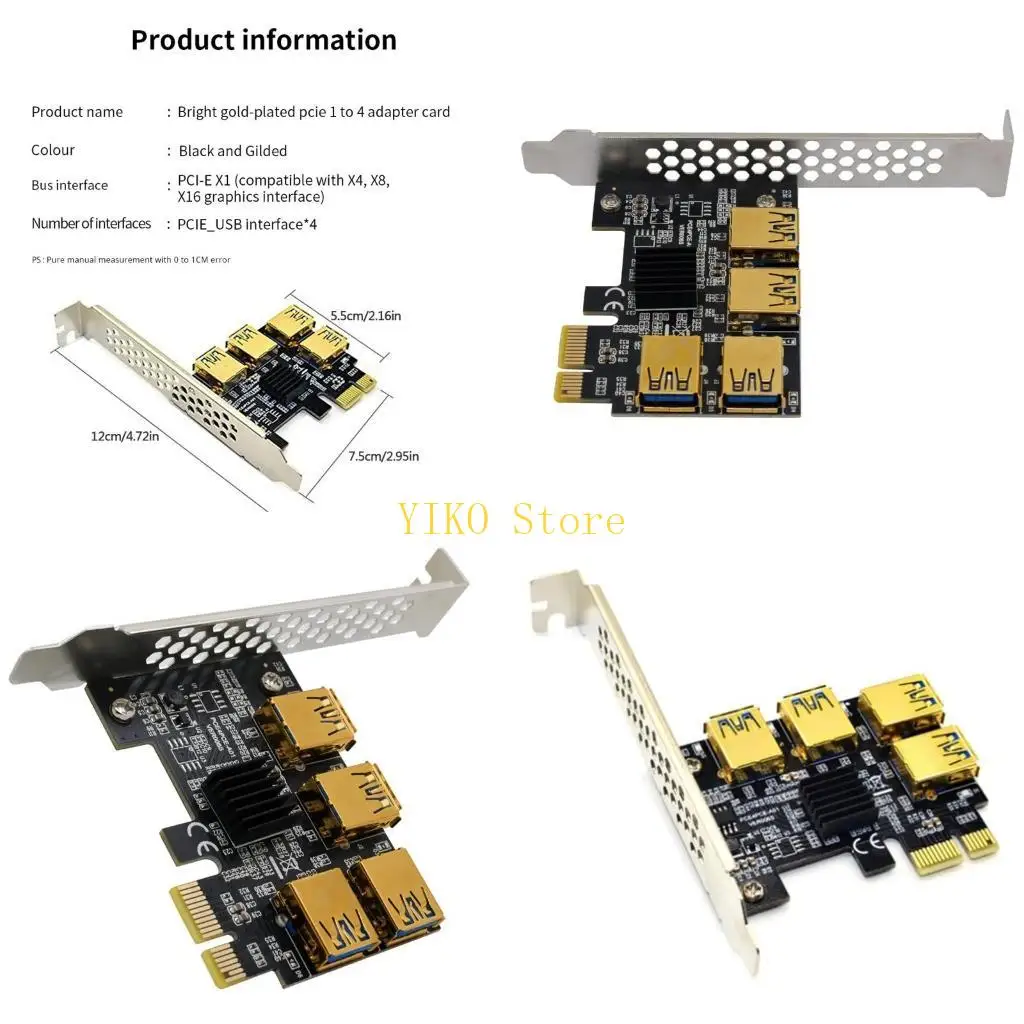 Adaptador K32C Golden PCI-e a PCIE pci-express, tarjeta elevadora minería 1x a 16x, multiplicador 1 a 4 USB 3,0 para minero
