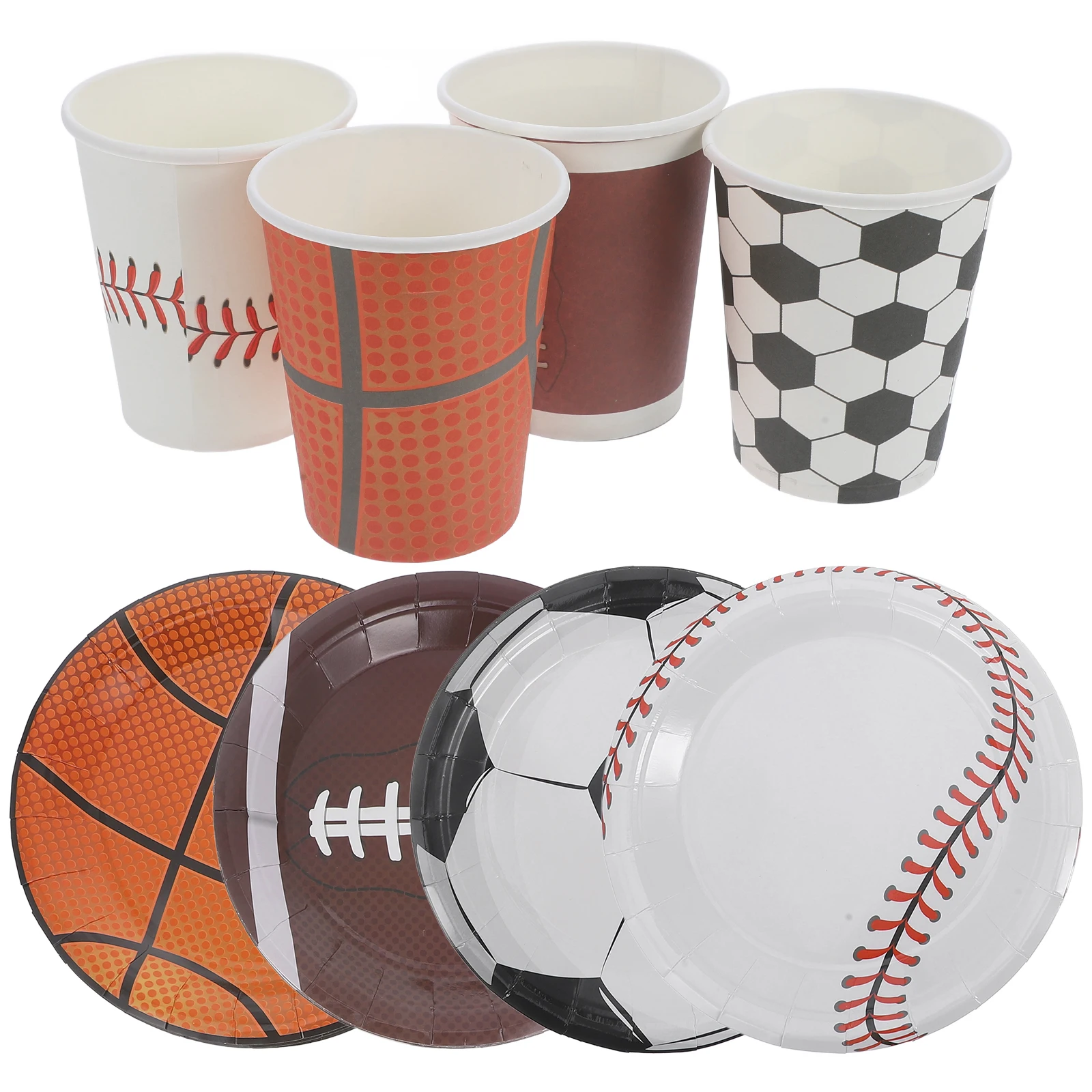 

1 set Sports Ball Paper Tableware 7 Inch Plates Cups Basketball Football Disposable Party Supplies Decorations