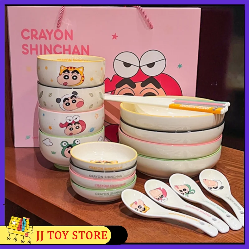 New Crayon Shin Chan Animal Series Ceramic Tableware Set Gift Boxs Anime Collection Ornaments Surrounding  Childrens Supplies