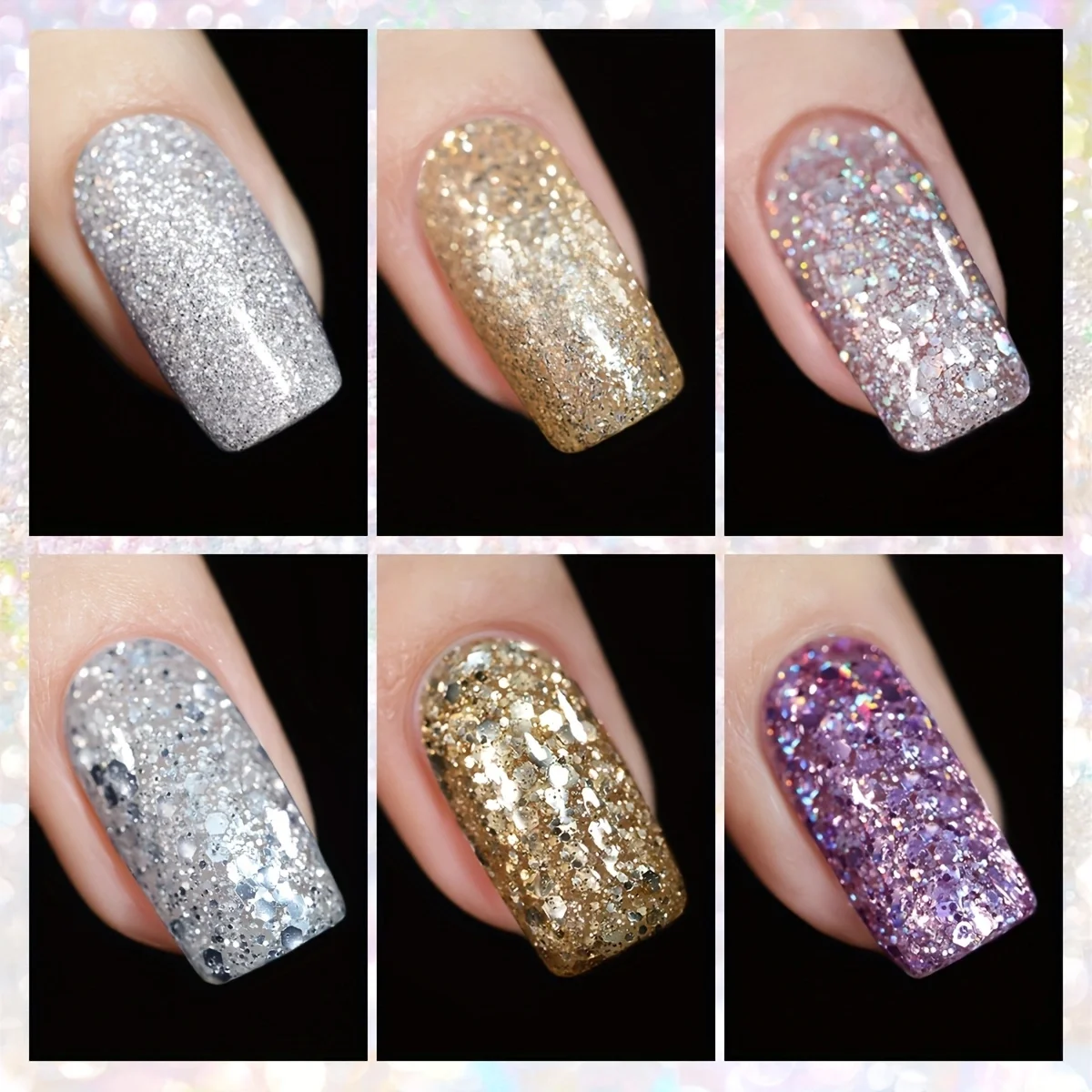 Bottiglia romana Set da 6 colori di galassia lampeggiante super luminoso lampeggiante galassia paillettes smalto gel moda salone arte paillettes lucide