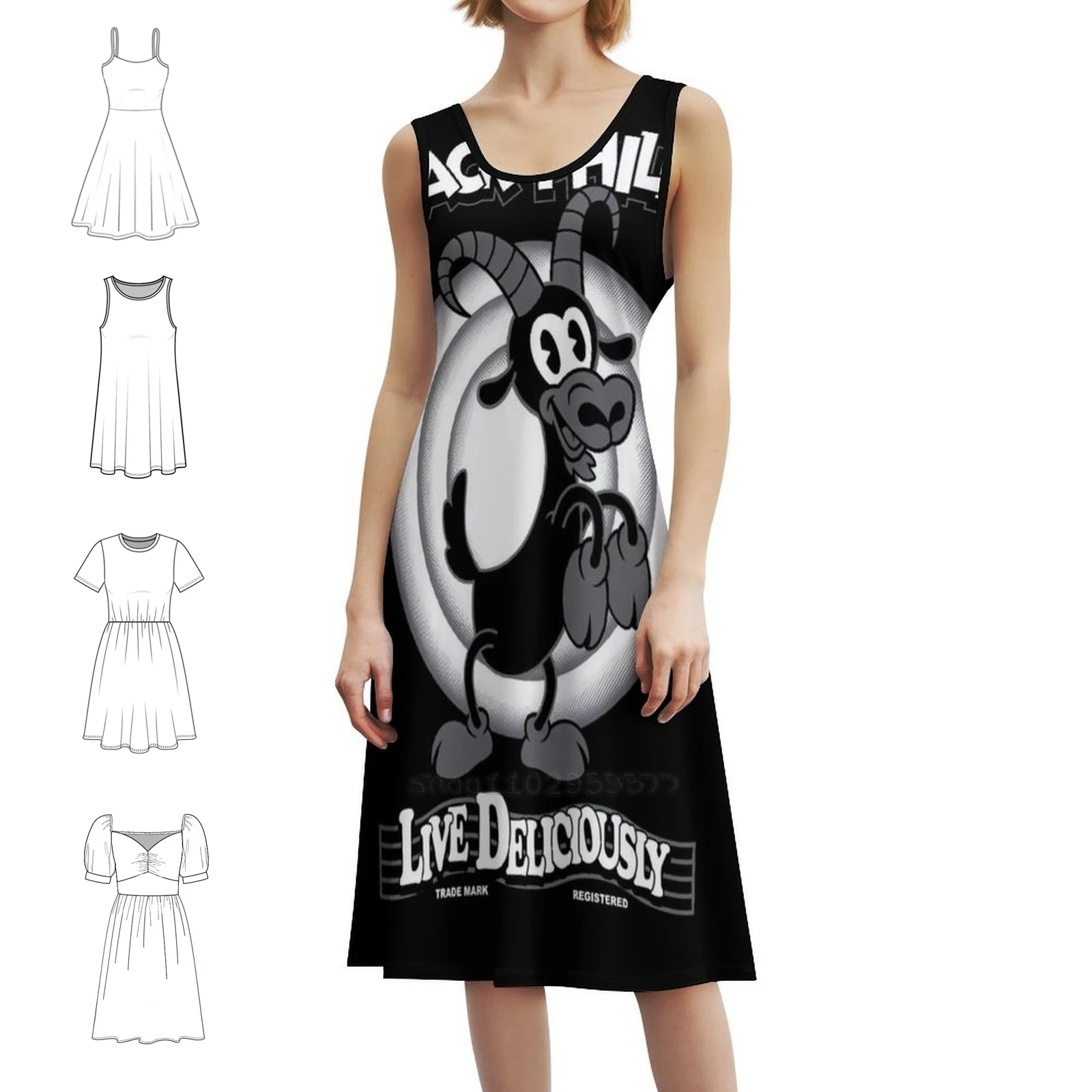 أسود فيليب خمر الكرتون الساحرة القوطي غامض الحية الأزهار سموك فستان للنساء الربيع الصيف فستان كاجوال للحزب الأسود #1