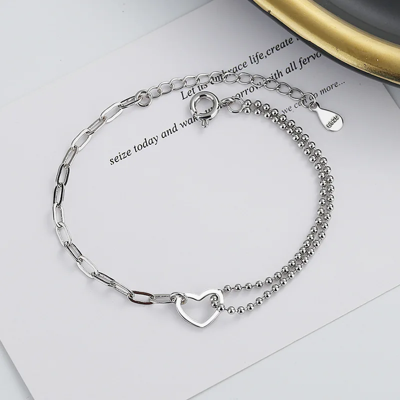 925 Sterling Silber Doppel-Liebesherz Hohle Runde Perlen Armband Damen Mode Romantischer Schmuck Klassisch Verstellbar – Detail 32