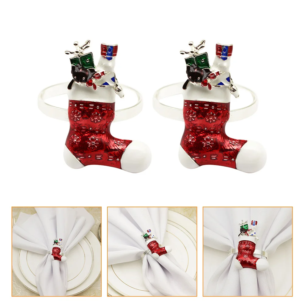 

2Pcs Christmas Stockings Napkin Rings Iron Alloy Exquisite Napkin Holders for Dining Room Christmas Parties Xmas Table