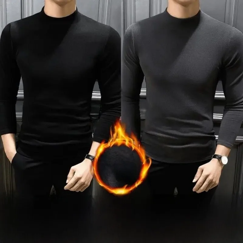 

Men's Long Sleeve Thermal Top Double-sided Fleece Half High Collar Base Layer T-shirt Comfortable Warm Underwear Sweatshirt