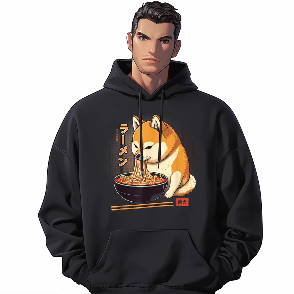 

Kawaii Shiba Inu Eating Ramen Dog Lover Pink Graphic Tees Couples Anime Slogan Men's Winter Clothes