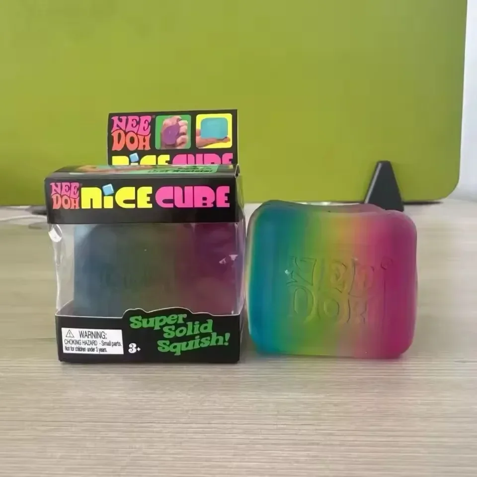 NeeDoh Rainbow Cube Squishy Fidget Toy Blind Box Stress Relief Sensory Cube Fingertip Release Stress Reliever