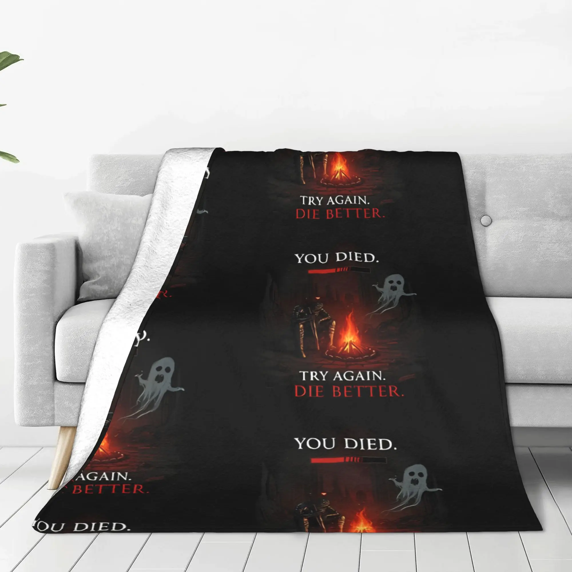 1PC YOU DIED Try Again, Die Better DDark Souls Home Room Decorations Winter Blankets For Adults Bedding Home Interior Sofa Knee
