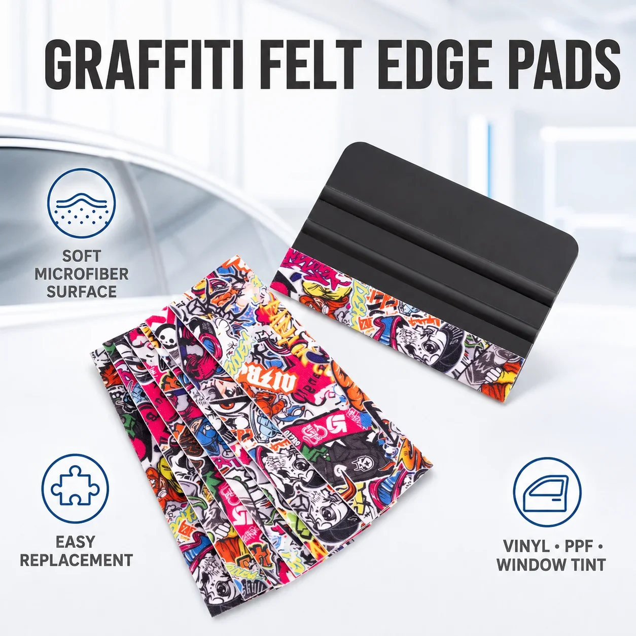 Graffiti Microfiber Felt Edge Replacement Pads for Vinyl Wrap Squeegee Window Tint Anti-Scratch Film Application Car Wrap Tool