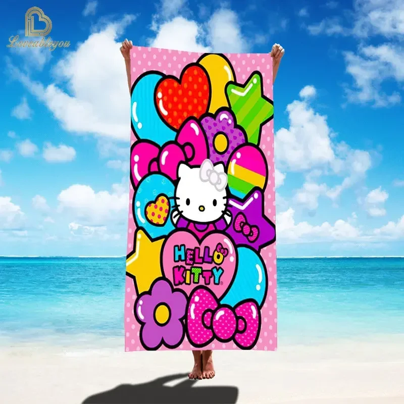 Kawaii Hello Kt Microfiber Towel Anime Kt Cat Soft Quick Dry Beach Towel Summer Absorbent Bath Towel for Sport Swimming Yoga