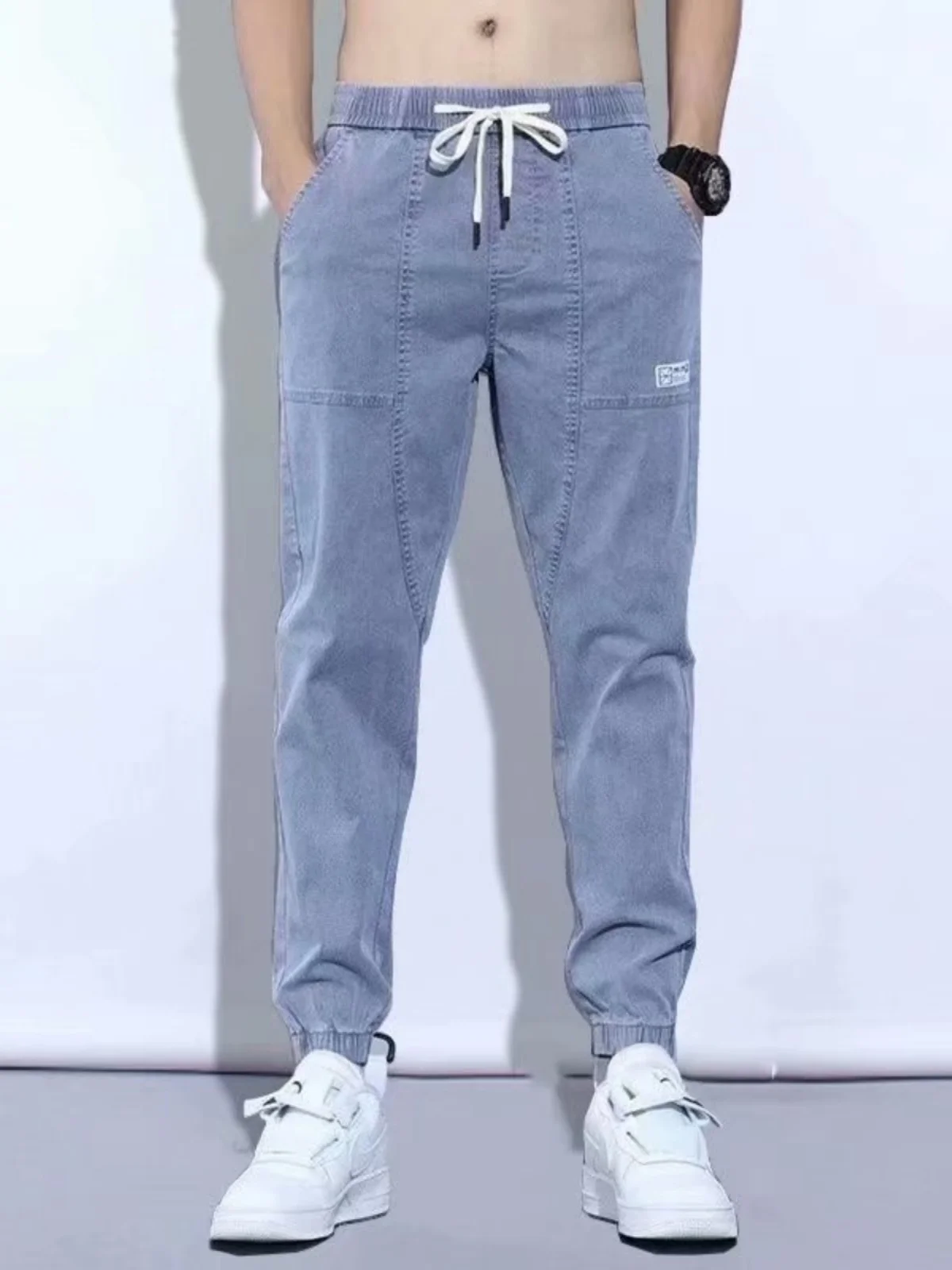 

Летние мужские джинсы свободного кроя, повседневные, в стиле харлан, рабочая одежда, длинные брюки из девяти частей, тонкие, модные, брендовые, свободного кроя, летние джинсы