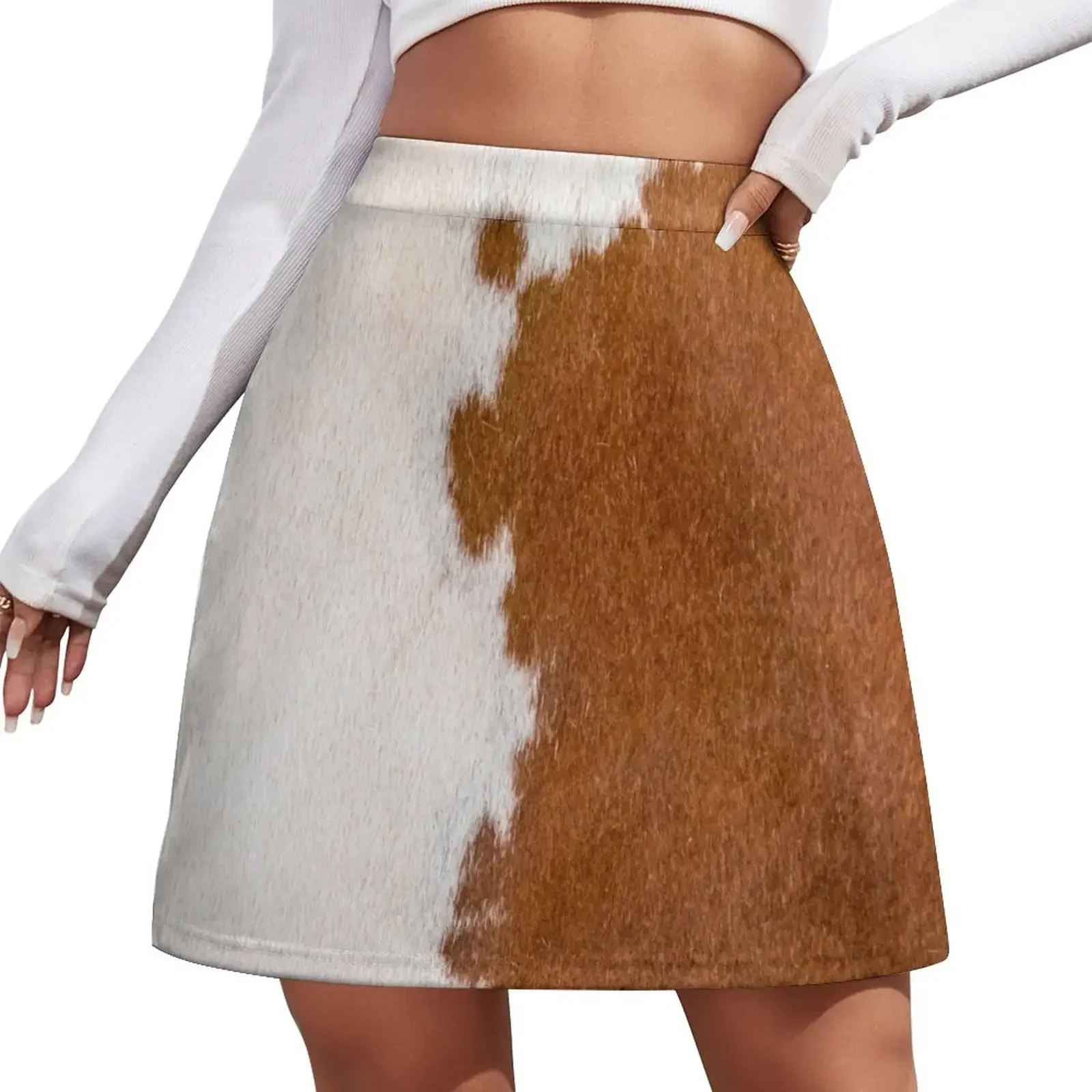 

Cowhide brown and white Mini Skirt skirts for women skirts for woman korean women's clothes korean style women clothing