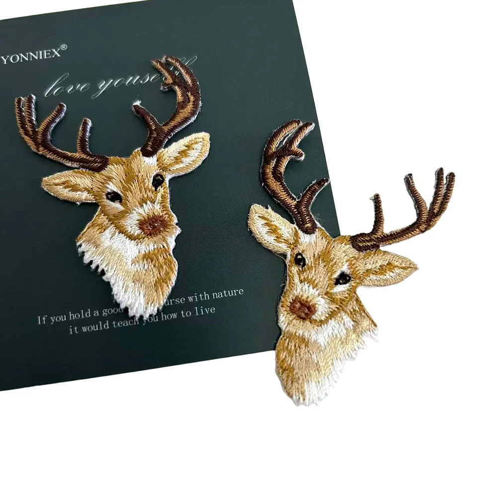One Piece Exquisite Deer Embroidery Patch DIY Iron-On Applique for Clothing Bags Forest Style Decoration