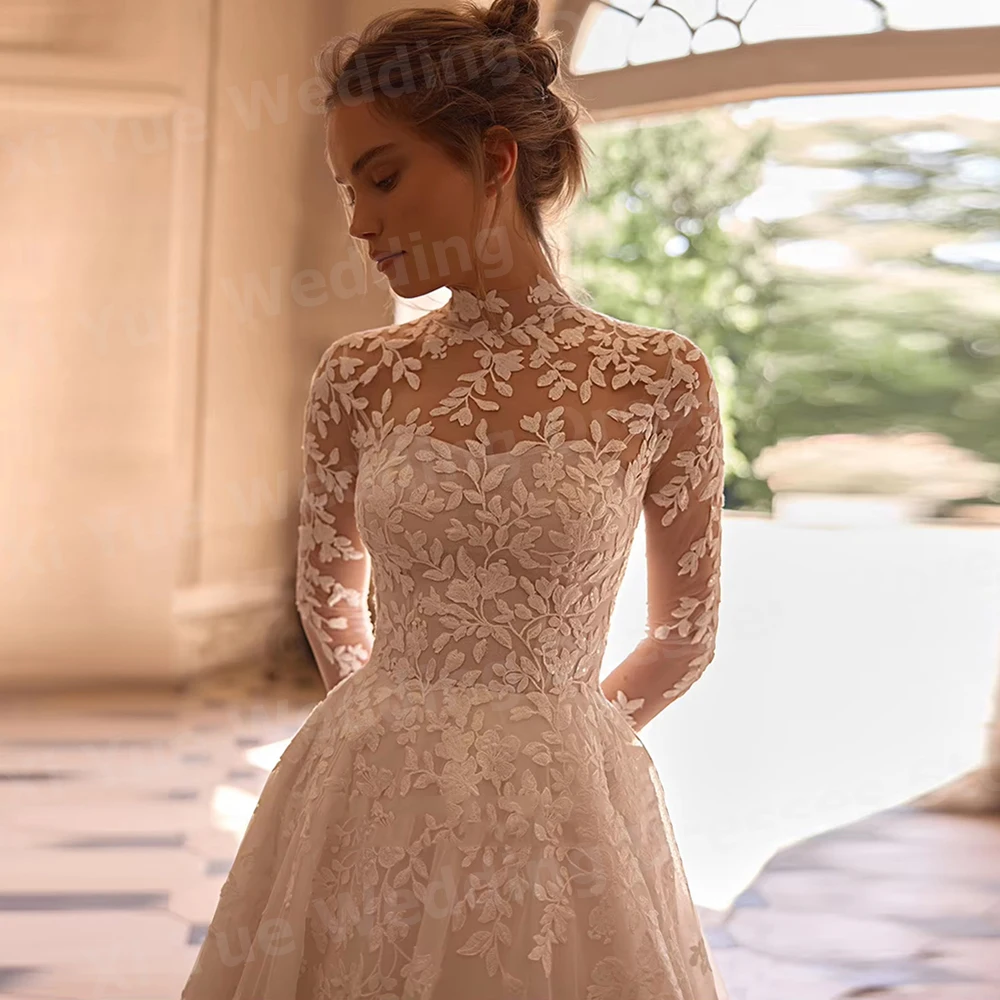 2026 Luxurious A Line Women's Lace Appliques Wedding Dresses Vestido De Novia Bride Gowns Long Sleeve Customized Robe De Mariée