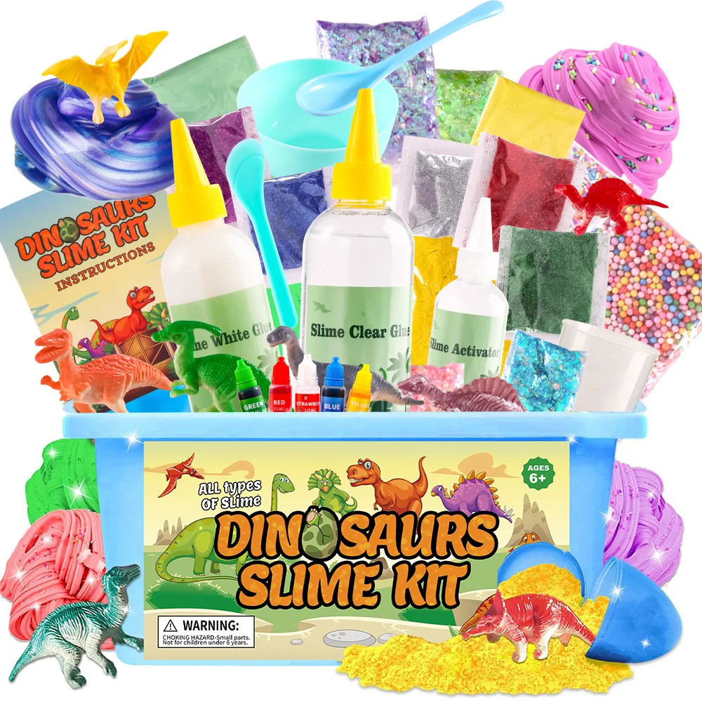 

Non-Toxic Dinosaur Slime DIY Set with Mini Dino Figurines Sensory Play Toy for Toddlers Boys Girls Birthday Gift