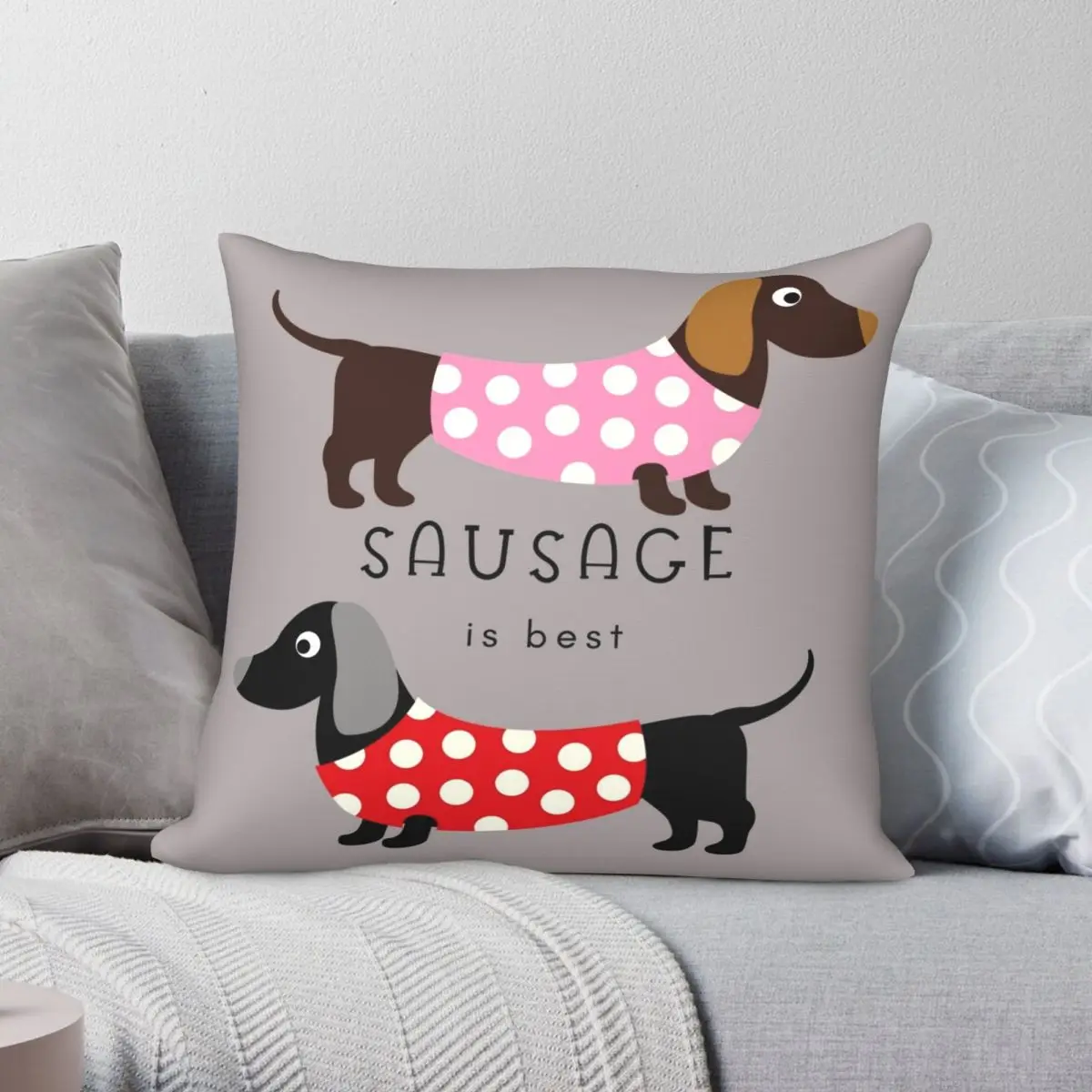 Sausage Is Best Sausage Dog Daschund Square Pillowcase Polyester Linen Velvet Creative Zip Decorative Home Cushion Cover