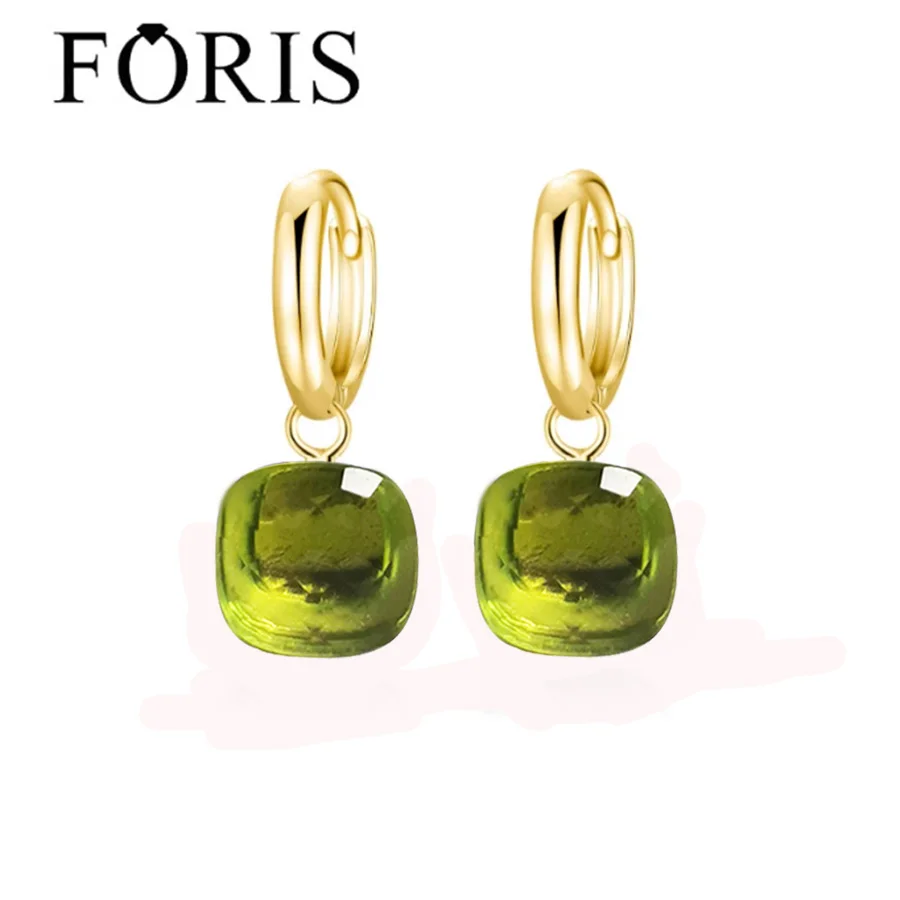 FORIS 925 Sterling Silver Plated Gold Crystal Earrings For Women\'s Best Gift Sweety Candy Earrings 19  Colors