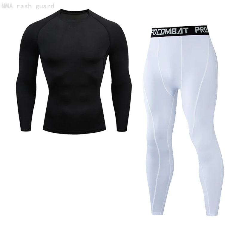 Conjunto de corrida dos homens compressão esportes roupa interior camada base quente ginásio camiseta leggings 2 em 1 roupas esportivas segunda pele inverno térmico