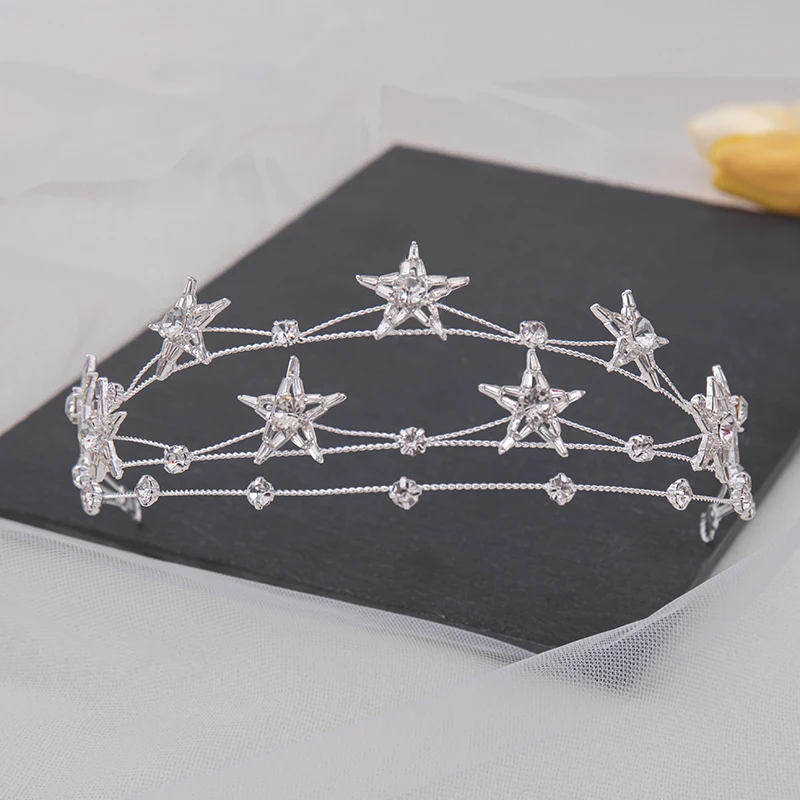 Fashion Wedding Tiara New Girl Silver Star Crystal Headband Bridal Wedding Hair Accessories Headbuckle Women's Jewelry