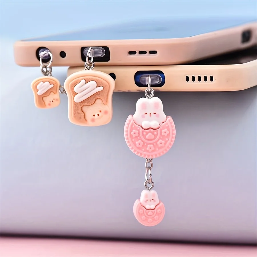 Mobile Phone Dust Plug, Pink Biscuit Rabbit Pendant, Mobile Phone Decoration Dust Plug, Suitable for iPhone and Type-C view 2