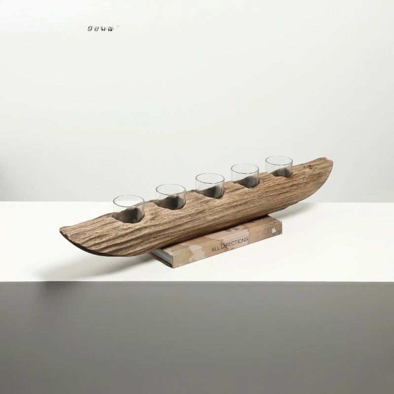 New Chinese-style wabi sabi creative boat-shaped incense wood ornaments clubhouse entrance desktop decorative arts and crafts