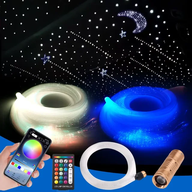 Nowy 16W Twinkle RGBW Starry Sky Lights App Control Atmosphere For Car Star Ceiling Fiber Optic Ambient Light Kit Home Decor US