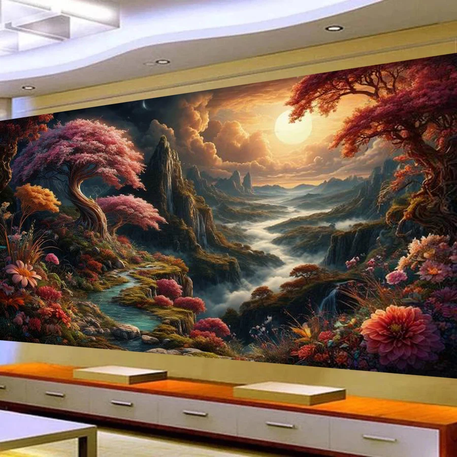 

Закат лесной пейзаж большой размер Diy алмазная живопись наборы пейзаж горное озеро полная мозаика вышивка фотографии 200x100 см