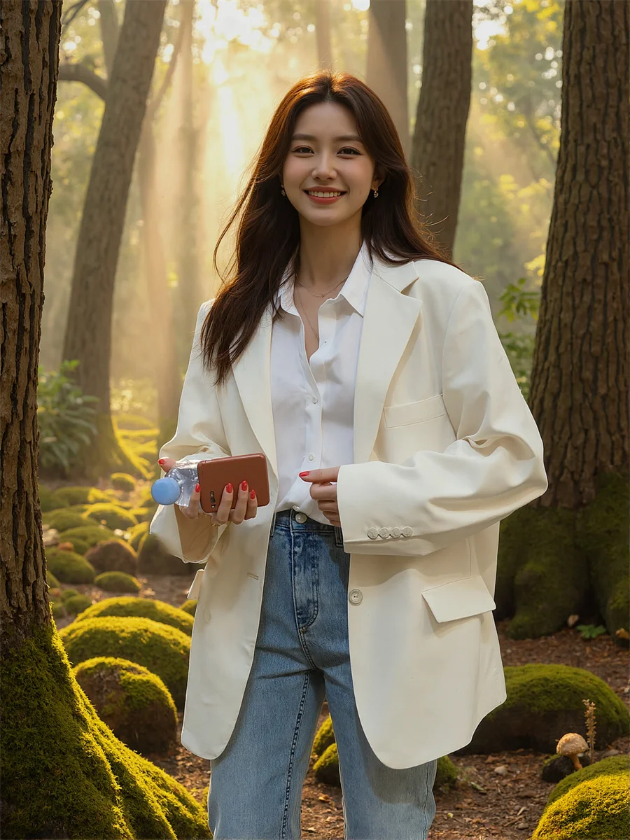 بدلة سهرة نسائية بيضاء قابلة للتنفس الإبداع كتلة الألوان الساق الكتابة على الجدران لونين نسج السببية المطرزة مشاعل حافة بدون قبعة