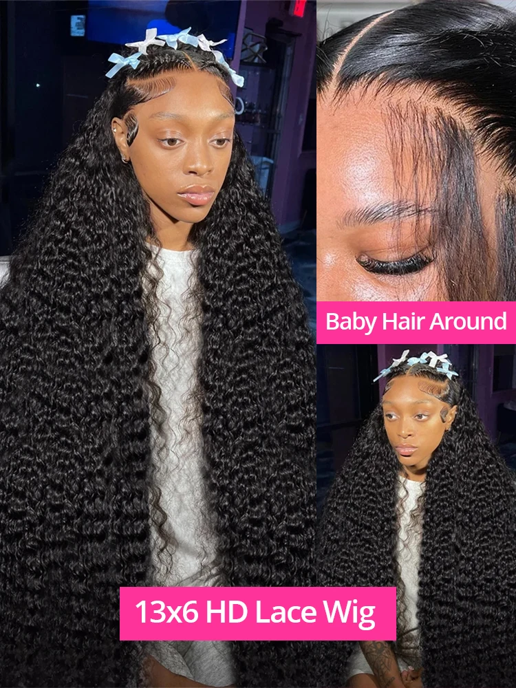 30 40 بوصة شعر مستعار مجعد 13x6 HD الدانتيل الشفاف أمامي شعر الإنسان موجة عميقة شعر مستعار أمامي 250% كثافة الشعر الخام البرازيلي للنساء