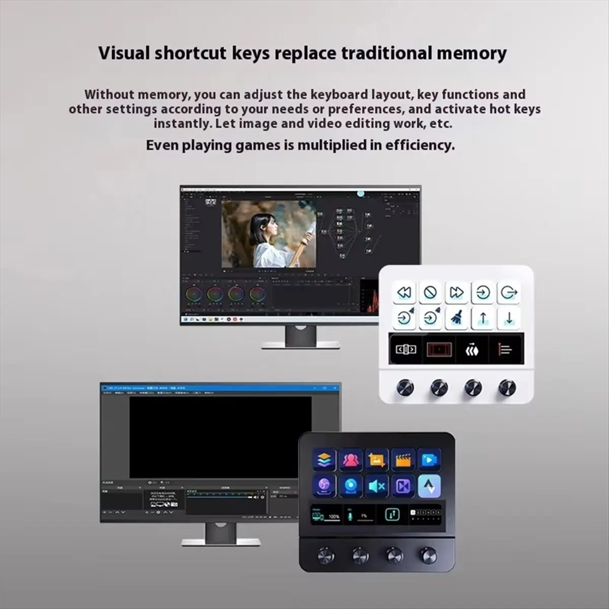 Hot Sale  N4 Stand Touch Strip 10-Key Visual Macro Keyboard Quad- Interface Dual Usb-C Usb-A Hub White