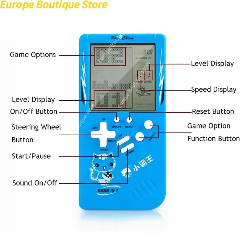 Gioco elettronico classico Puzzle retrò Giocattolo Console di gioco portatile blu a grande schermo Giocattoli per bambini