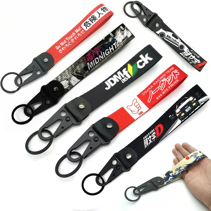 JDM keyring tags racing culture nylon key tags keychain auto key steel spring clip lanyard motorcycle accessories Initial D