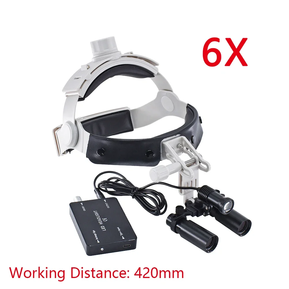 5X / 6X  Dentals Surgical LED Headlight Headband Binocular Loupes Brightness Spot Ajustable Headlamp