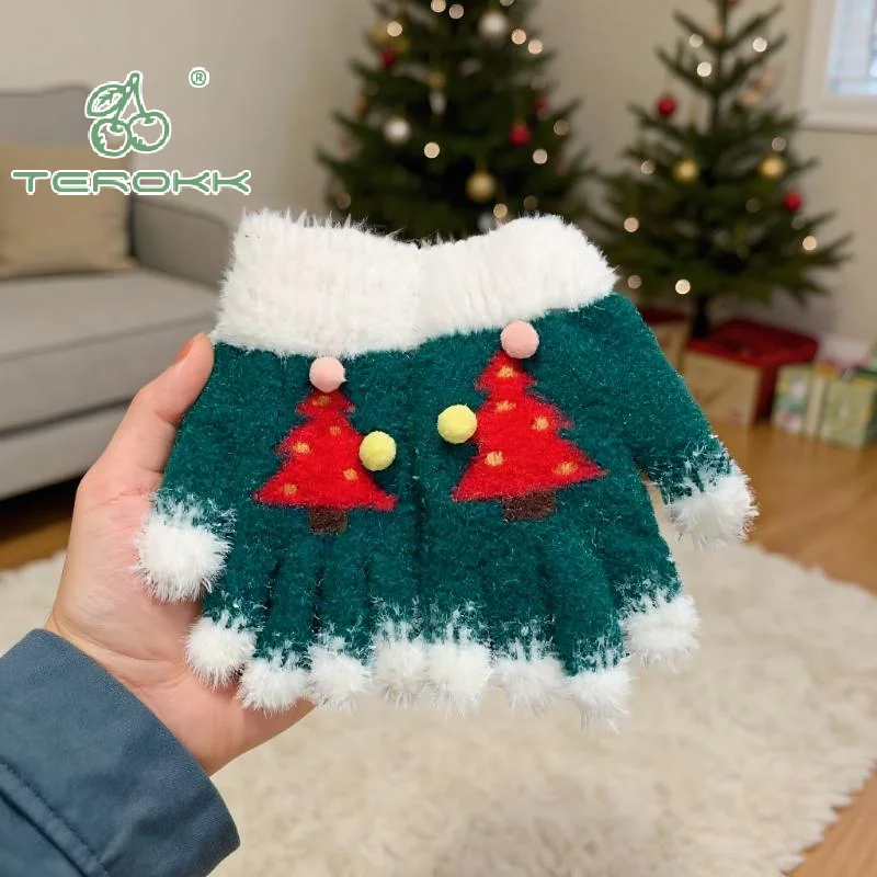 

Толстые теплые плюшевые зимние перчатки с дизайном рождественской елки и снежинок для женщин, перчатки с сенсорным экраном для езды на велосипеде, студенческие подарки