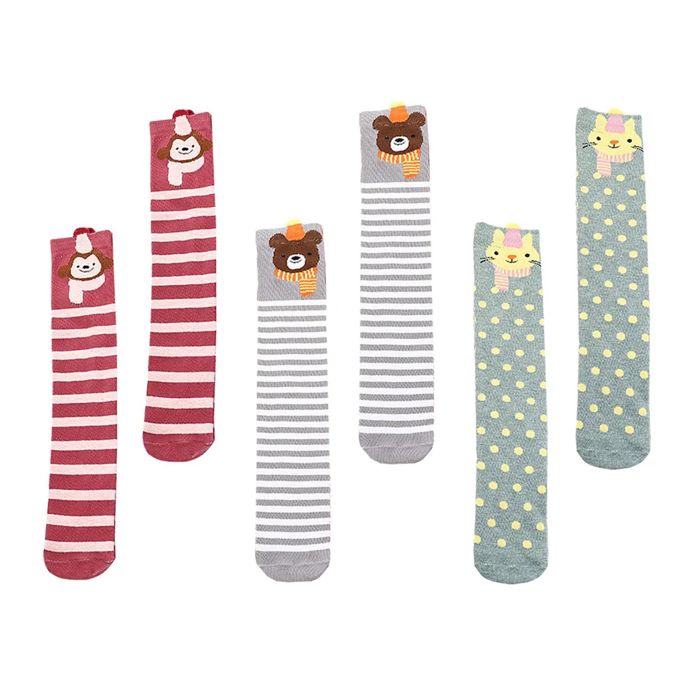 

3 Pairs Kids Cartoon Over Knee Socks Girls Cotton Cute Cat Tube Stockings Baby High Leg Cotton Socks for Children