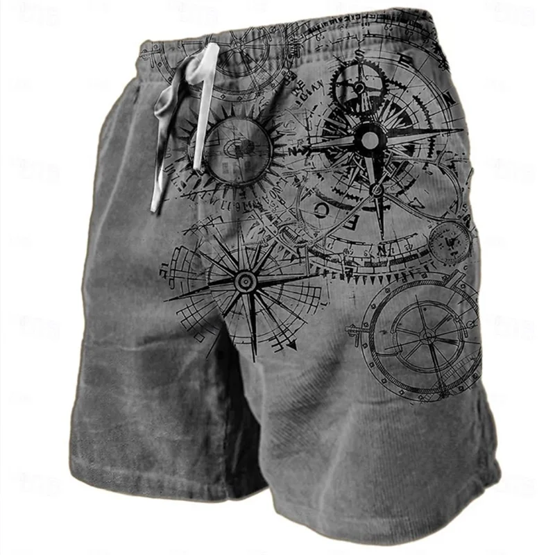 Vintage Compass Pattern 3D Print Beach Shorts Men Oversized Surfing Board Sports Pants Swimwear Swimsuits Trunks Kids Clothing